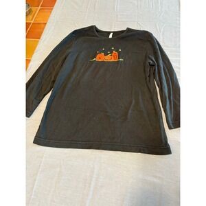 White Stag Womens Black Embroidered Pumpkin Halloween Long Sleeve Top Size L